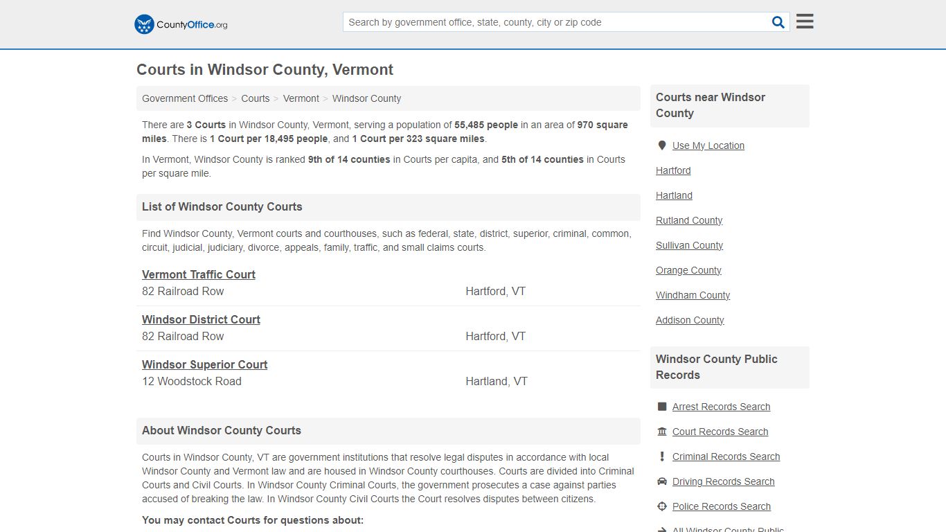 Courts - Windsor County, VT (Court Records & Calendars)